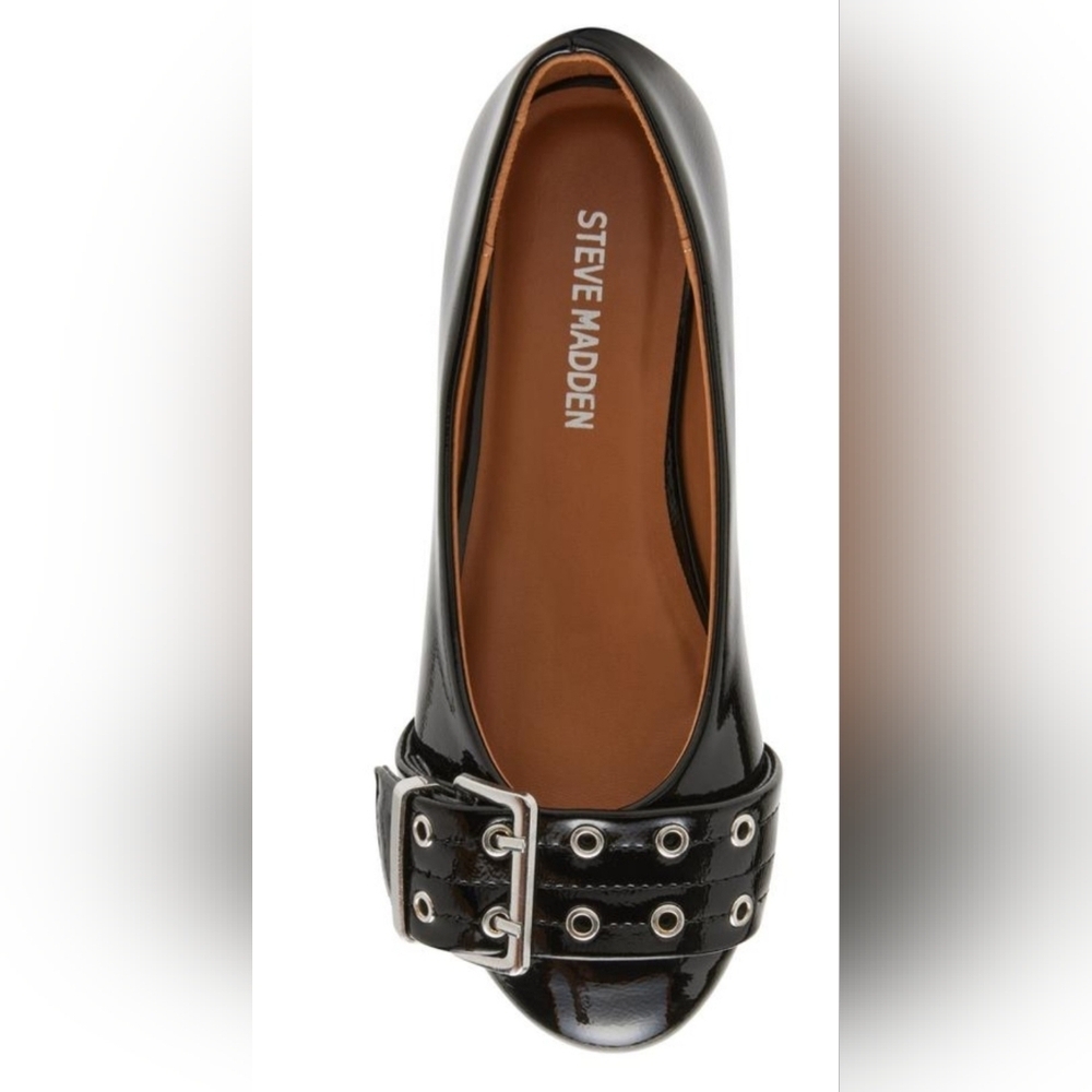 Steve Madden Girls Black Patent Buckle Flats Size 1 Youth – New